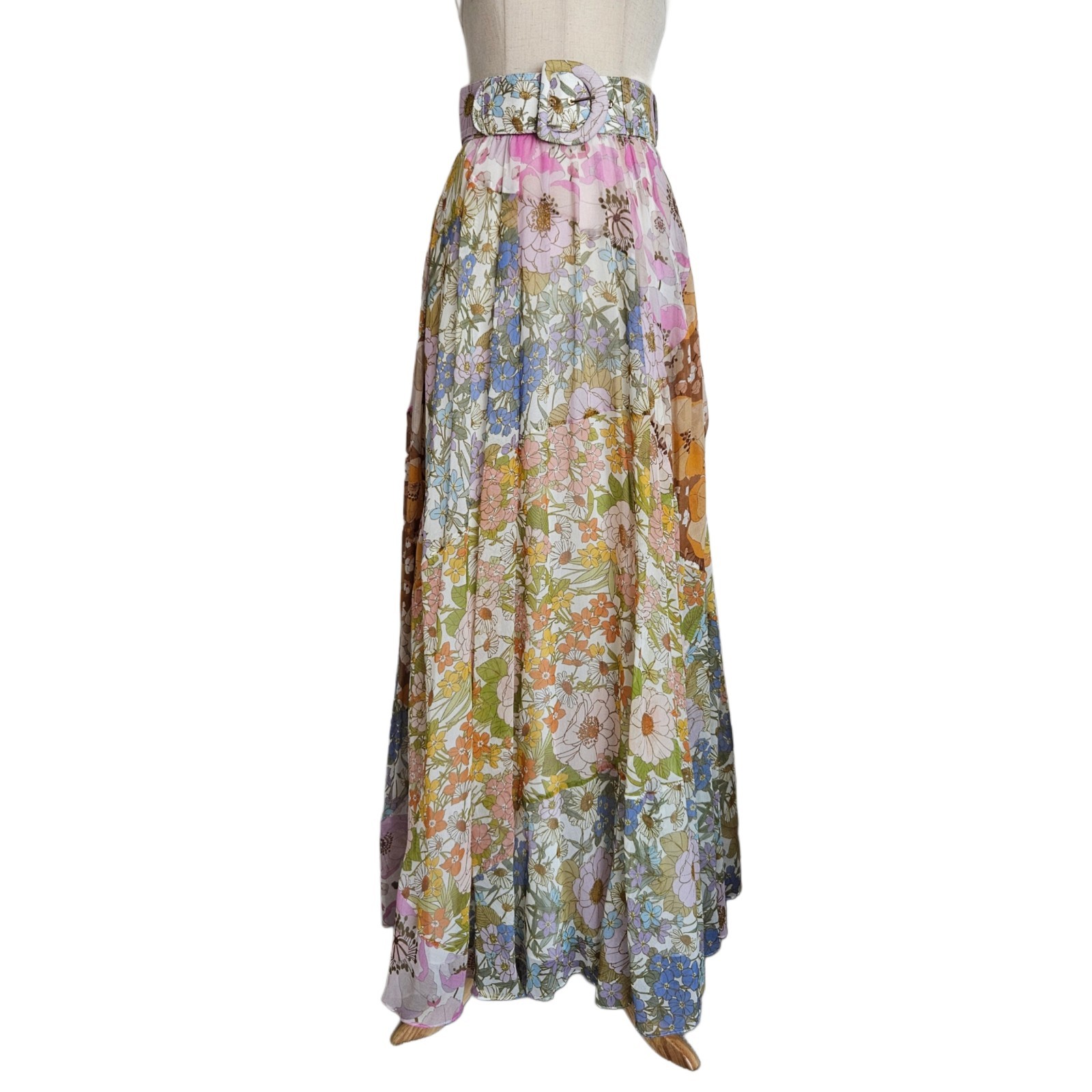 Zimmermann Multicolor Floral Print Maxi Belted Skirt