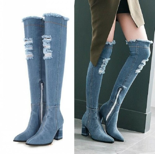 Womens Denim Stretch Boots | eBay
