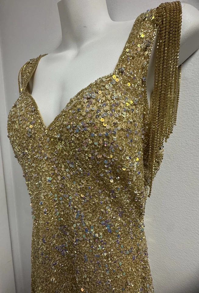 Portia and Scarlett PS22775C Golden Beaded Fringe Strap Cocktail Dress Authentic - Image 4 of 4