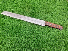 Damascus Steel kitchen chef Knife, bread knife, 18" long Hand Forged blade