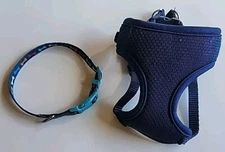 Top Paw Blue Padded Comfort Step-In Dog Harness & Multi ColorBone Dog Collar XXS