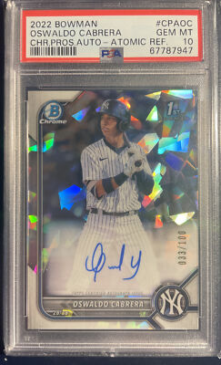 PSA 10 OSWALDO CABRERA AUTO 2022 Bowman Chrome ATOMIC REFRACTOR 