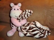 Security Blanket ZEBRA Pink Brown Baby Starters Lovey Rattle Snuggle Buddy Plush