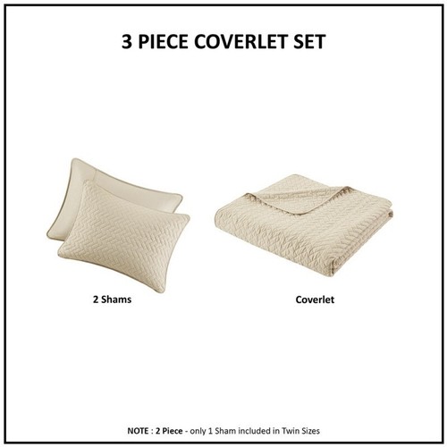 HAMPTON HILL VELVET TOUCH 3-PC LINEN Queen Coverlet Set 3 Piece NEW - Picture 3 of 11