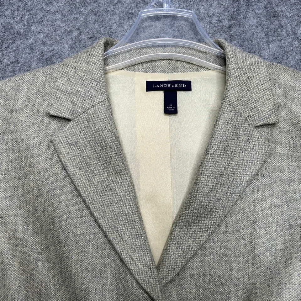 Blazer Lands End Mujer 16 Gris Marfil Lana Cachemira Tweed Clásico Carrera Atemporal Foto 3 de 4