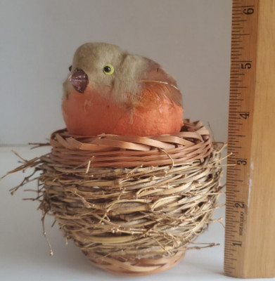 Vintage Robin Bird Nest Basket Woven Wicker Twigs Nature Spring Rustic Decor