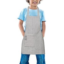 Kids Apron, Toddler Cotton Adjustable Bib Chef Apron with Pocket, Black Stripes