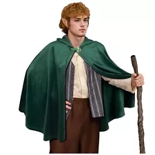 Medieval Hobbit Cloak Renaissance Elf Hooded Cape Lord of The Rings Velvet Cl...