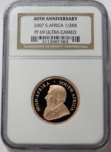 2007 GOLD SOUTH AFRICA 1/2oz PROOF KRUGERRAND 40th ANNIVERSARY COIN NGC PF 69 UC