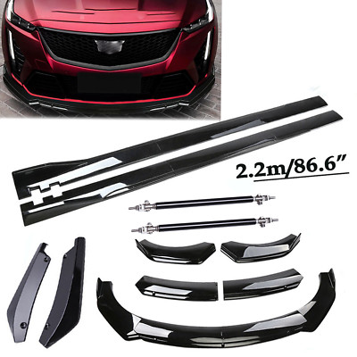 Glossy Black Front Bumper Lip + Side Skirt Splitter Kit For Cadillac CTS ATS ATSL