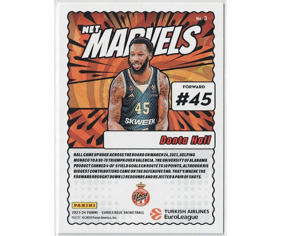 2023-24 Panini Donruss  Purple Laser Marvels 80/99 #3 Donta Hall AS Monaco - Image 2 of 3