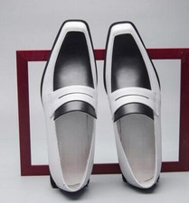 Square Toe Slip On Oxfords Casual Business Formal Dress Men's Real Leather Shoes