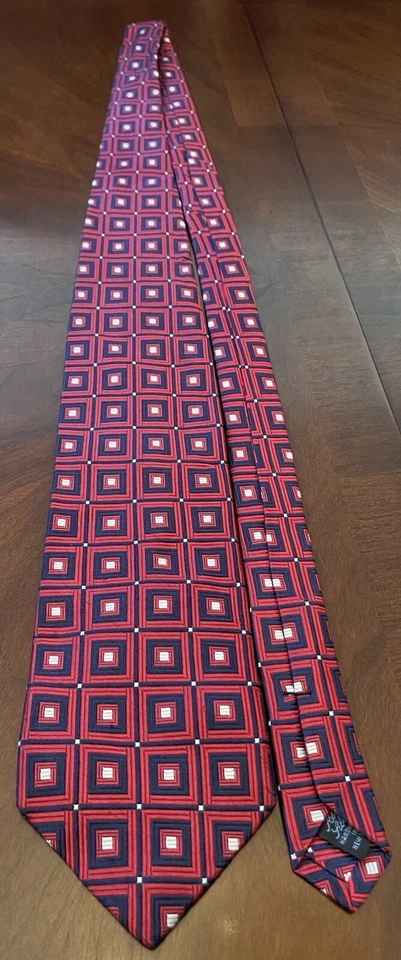 Corbata de cuello vintage Grant Thomas roja azul hecha a mano 100 % seda para hombre hecha en EE. UU. Foto 3 de 4