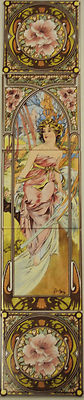 Morning Awakening 5 Fliesen Panel Mucha Lady Deko Wandbild Kamin dekorieren UK