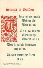 c1910 arts crafts silence is Golden saying motto Postcard 25-4548