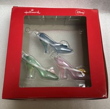 Hallmark Disney Princess Slippers Blown Glass Ornaments Blue Green Pink