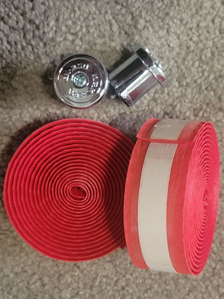 Vintage NOS OGK Cushion bar handlebar tape road track bike red blue Ends