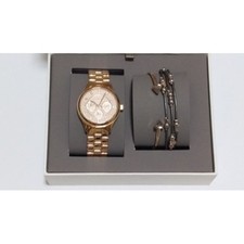FOSSIL 3 PC SET ROSE GOLD TONE,MULTI FUNCTION,CRYSTAL BRACELET WATCH-BQ3076SET
