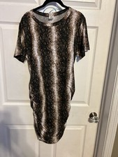 NWOT Zig Zag Stripe Womens Large Brown Animal Print Short Sleeve Dress