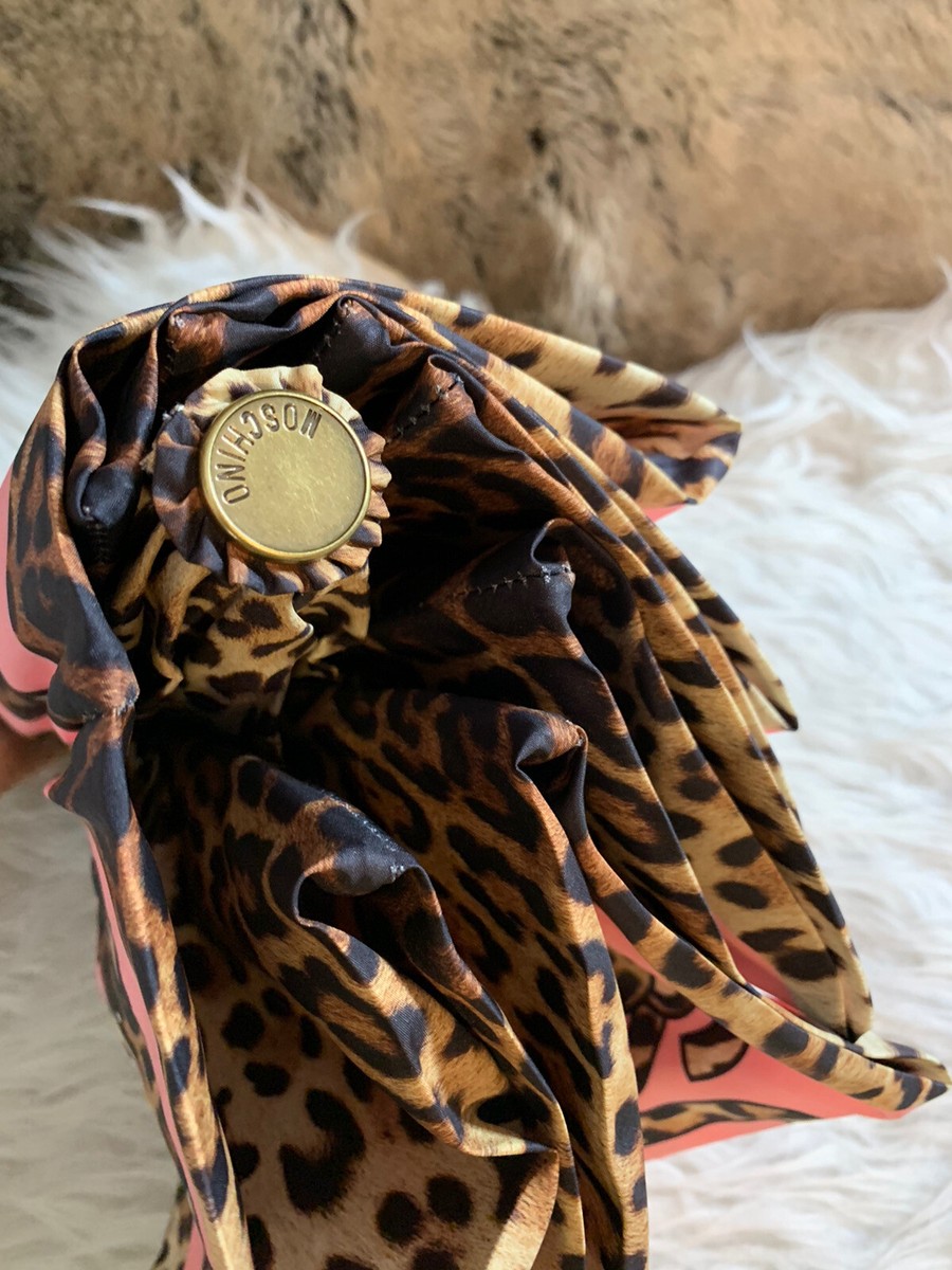 【Moschino】 Animal Printed Folded Umbrella NWT Moschino Bear Retractable Umbrella In Pink Leopard Print