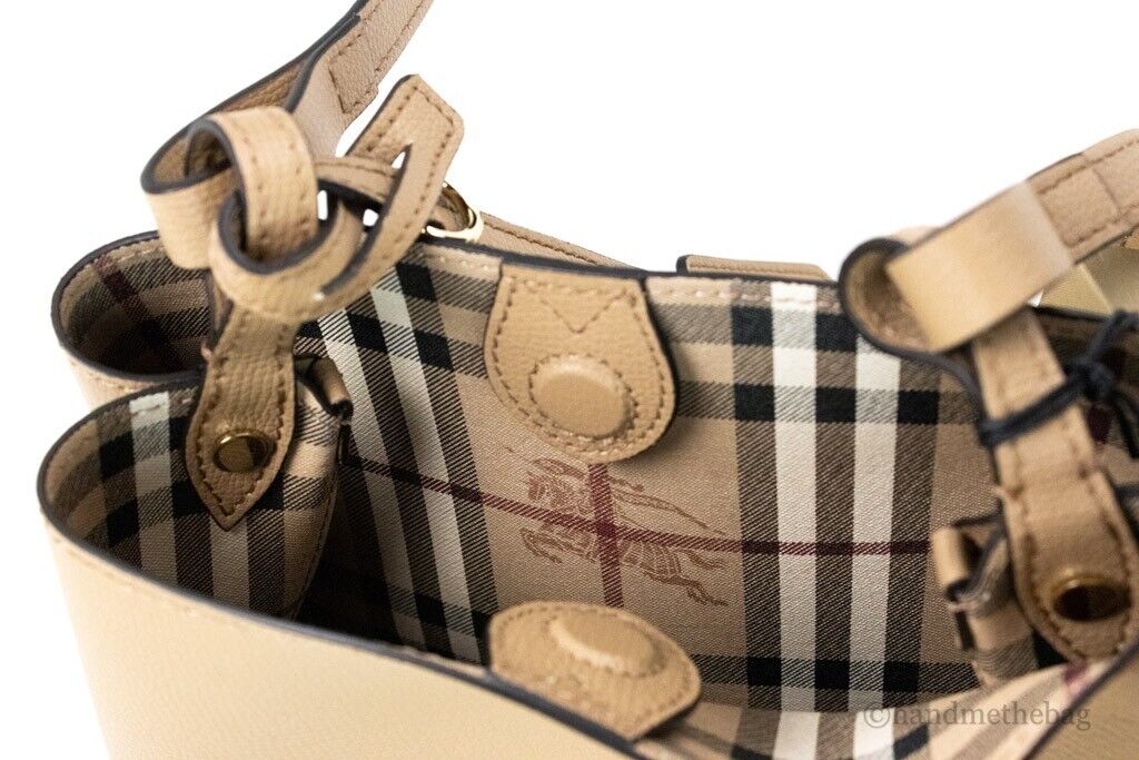 Burberry Lorne Small Camel Haymarket Check Pebble Leather Burberry Lorne Small Camel Haymarket Check Pebble Leather