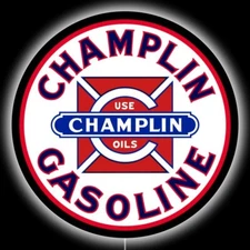 Use Champlin Oil & Gasoline LED Hanging Lighted Sign: 23" Diameter Round