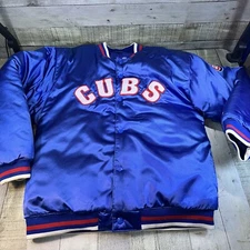 Vintage Chicago Cubs Satin Bomber Jacket by Mighty Mac Sports- Youth Size Large