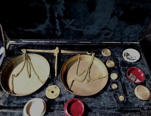 Vintage, Cased Balance Scale, Indian, Brass, Apothecary Measure, Circa 1960 RARE