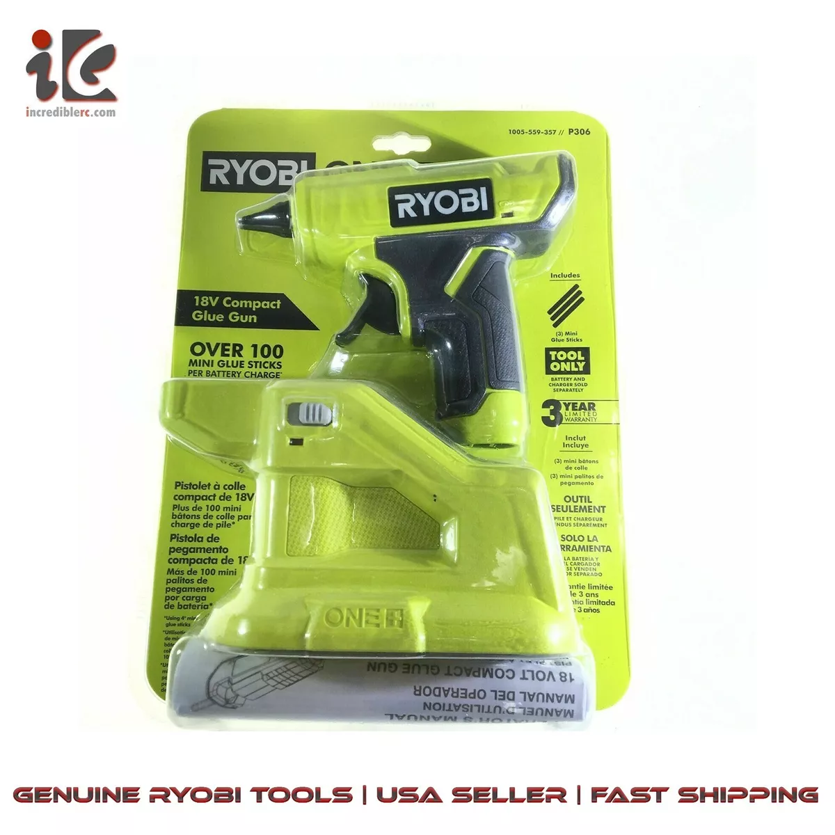 Ryobi P306 18V One+ Cordless Lithium-Ion Compact Glue Gun (Bare Tool)  33287177172