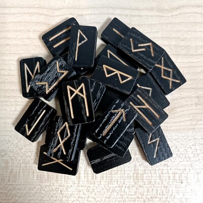Black Ash 25pcs/set Wooden Futhark Runes Set