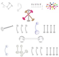 14G 16G BIOFLEX CLEAR SOFT FLEXIBLE PIERCING RETAINER NO METAL BARBELL RING STUD