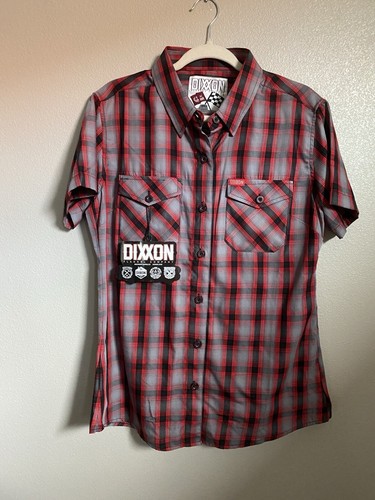 Dixxon Shirt Womens Large Red Black Plaid CAMEO Short Sleeve Button Up Shirt NWT - 第 1/3 張圖片
