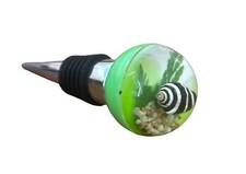 Wine Bottle Stopper -brown white shell plant-sea life - green background