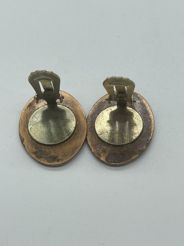 Pink Oval Cufflinks & Clip On Earring Set Copper Tone VINTAGE His & Hers Set - Picture 4 of 7