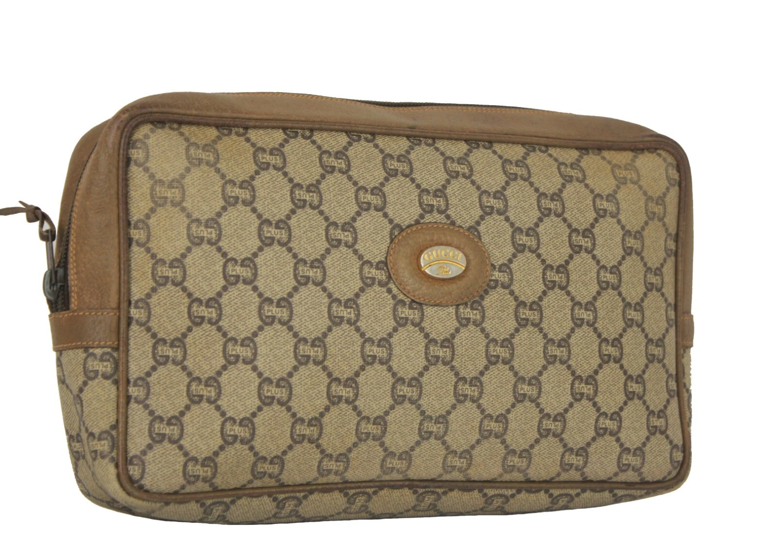 Sac pochette GUCCI GG PLUS marron toile et cuir accessoires sac à main d'occasion Italie