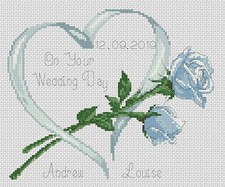 Wedding Heart Sampler with Blue Roses Counted Cross Stitch Chart No.6-10