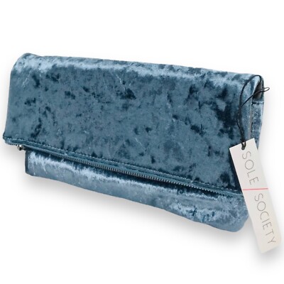 SOLE SOCIETY Velour Crossbody Bag Blue Convertible Handbag w/Metal Strap 