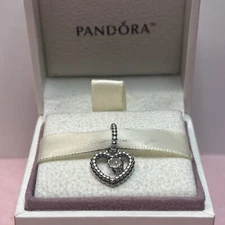 110A NWOT AUTH PANDORA SS PETAL PINK CRYSTAL BRAIDED HEART DANGLE CHARM #798854C