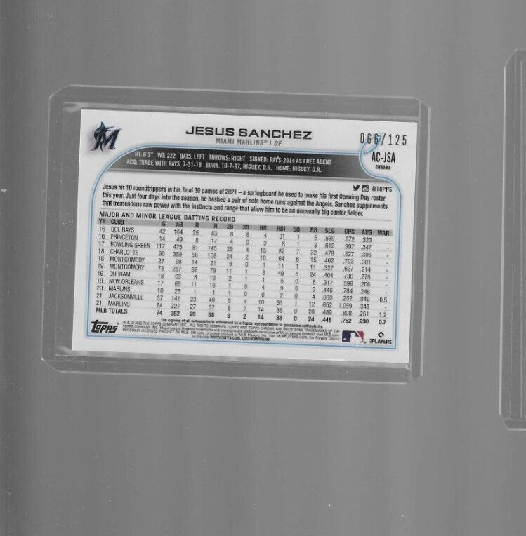 2022 Topps Update Chrome JESUS SANCHEZ Refractor Auto /125