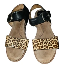 Sofft Bali Sandals Womens Size 10M Black/Leopard Flat Walking Shoe GUC