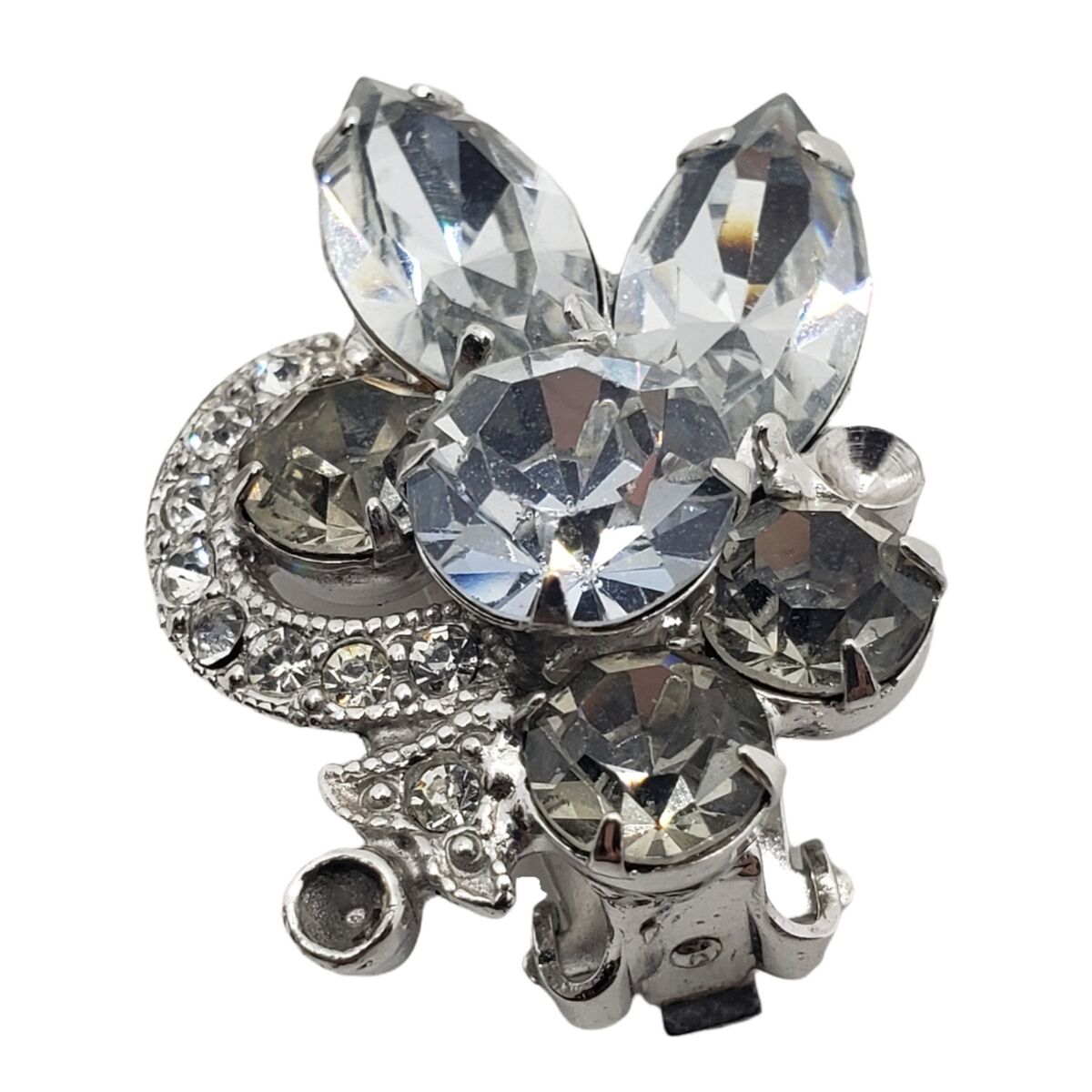 Eisenberg Ice Vintage Rhinestone Cluster Silver Tone Clip On Eisenberg Ice Vintage Rhinestone Cluster Silver Tone Clip On