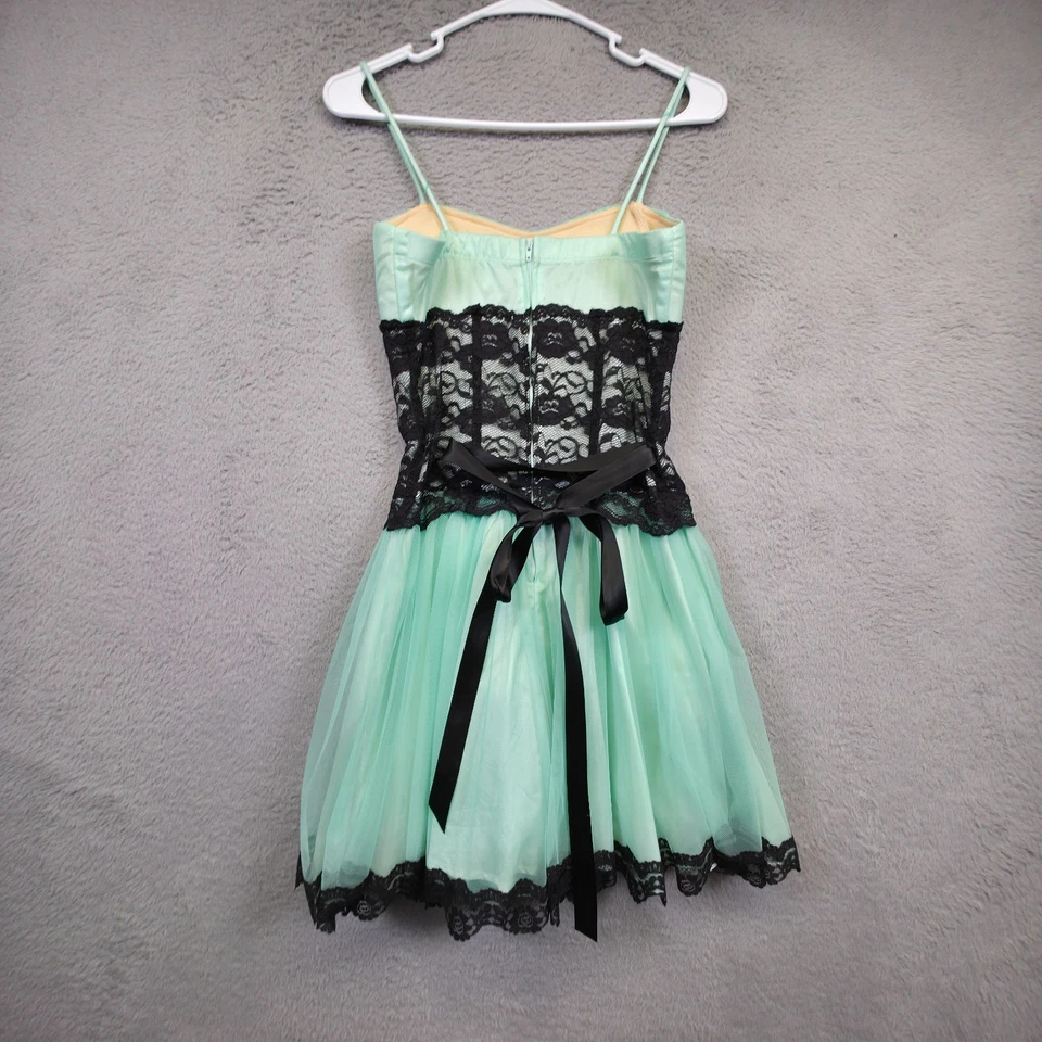 Vestido Deb Vintage Y2K Feminino S Verde Preto Floral Renda Espartilho Whimsigoth Tule - Imagem 4 de 4