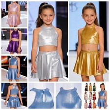 Girls Crop Top Party Dancewear Dance Outfits With Skirt Athletic Jazz Ballroom