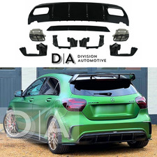 HECKDIFFUSOR F&Uuml;R MERCEDES A KLASSE W176 AMG A45 LOOK ENDROHRE GLANZ SCHWARZ 12-18