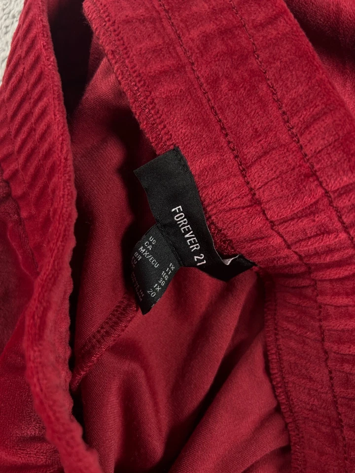 NUEVO Forever 21 Mujer 1X Pantalones de Terciopelo Rojo Oscuro Somerset Pierna Ancha Pull On 35W 32L Foto 4 de 4