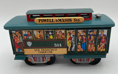 San Francisco Cable Car Trolley Friction Litho Tin Toy 514 Powell Mason c1950-60