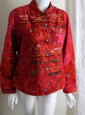 AMAZING Chico's Sz 0 S Colorful Funky Pink Red 100 Silk Blazer Jacket