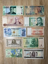 Set of 10 Circulated Unique Foreign Banknotes World Currency Collections & Lots