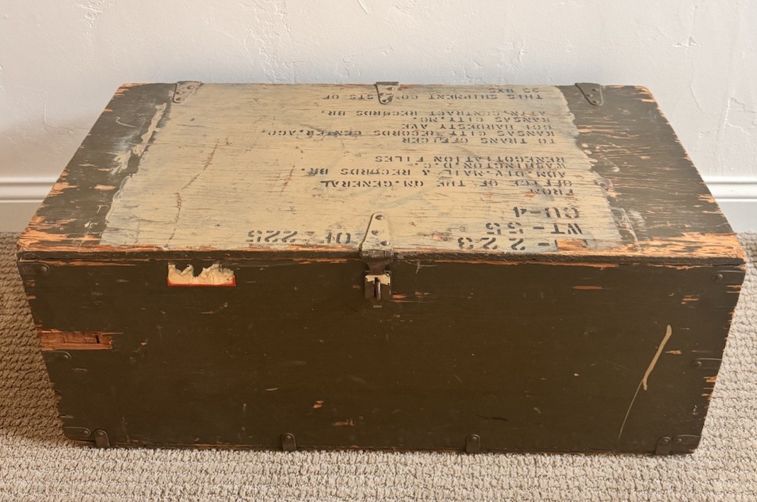 Vintage WWII 1943 Military Shipping Crate Wood Trunk QM General