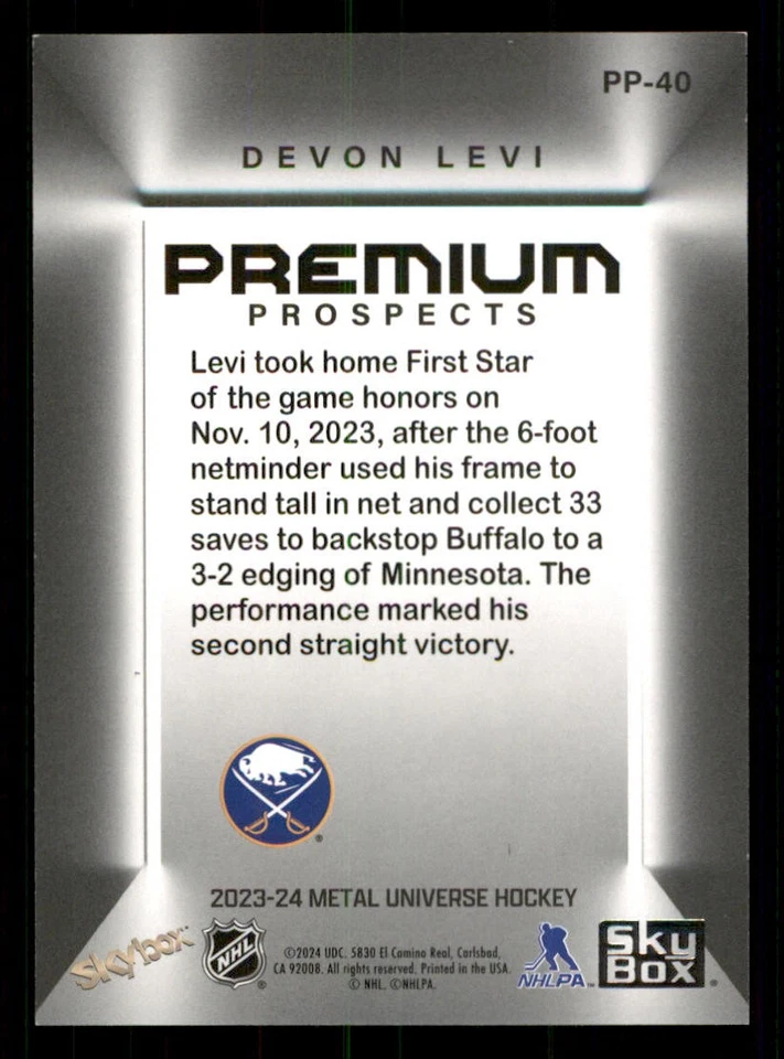 2023-24 Metal Universe SkyBox Premium Prospects #PP40 Devon Levi - Image 2 of 2